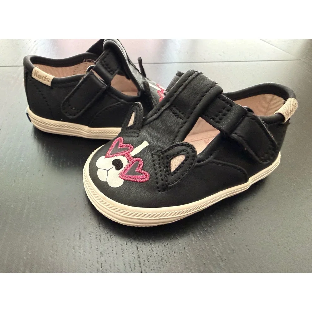 Keds x Kate Spade French Bulldog‎ Sneaker Baby T-Strap Crib Shoe Size 2M Black